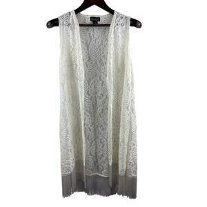 Women’s Questions Medium White Lace Vest w/ Fringe